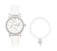 Ravel "Little Gems Girls Watch and Expandeable Bead Bracelet Set with Heart Charm - Analogue Quartz - R2242 - White
