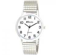 Ravel Mens Basic Classic Easy Read Silver / White Expander Bracelet Watch R0201.01.1