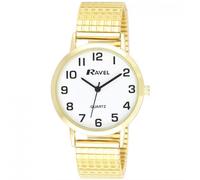 Ravel Mens Basic Gold Strap With White Round Easy Read Dial With Expander Strap Watch R0201.02.1S