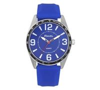 Ravel - Men's Big Digit Silver Tone Watch with Black Top Ring on Silicone Sports Strap - Analogue Quartz - RS001.06 - Blue