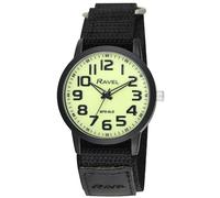 Ravel - Men's Modern Workwear Watch with Easy-Fasten Strap - Black/Glow in The Dark Dial/Black Strap