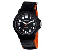 Ravel - Men's Modern Workwear Watch with Easy-Fasten Strap - Black/Orange Highlights