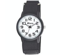 Ravel - Men's Modern Workwear Watch with Easy-Fasten Strap - Black/White Dial/Black Strap