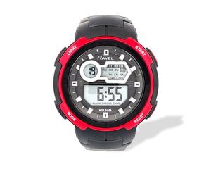 Ravel - Mens Round 3ATM Digital Quartz Watch with Light - RDG.14.41 - Black/Red