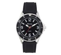 Ravel - Men's Sporty Black Silicon Strap Watch with Top Ring on Silver Tone Case - Analogue Quartz - RS002.03 - Black Dial
