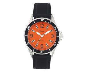 Ravel - Men's Sporty Black Silicon Strap Watch with Top Ring on Silver Tone Case - Analogue Quartz - RS002.08 - Orange Dial