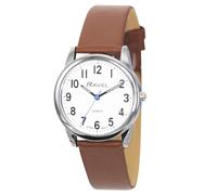 Ravel Plus - Extra Long Life Unisex Everyday Watch with Microfibre Leather Strap - Japanese Analogue Quartz - RP002L - Brown/Silver Tone