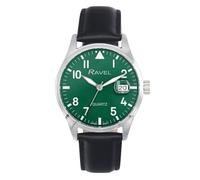 Ravel Plus - Men's 40mm Round 3ATM Calendar Watch with Sapphire Coated Lens and Sunray Dial - Japanese Analogue Quartz - RPD-002M - Black/Green Dial