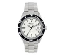 Ravel Plus - Men's 42mm Round 5ATM Calendar Watch Rotating Uni-Directional Bezel and Sapphire Coated Lens - Japanese Analogue Quartz - RPD-012MB - Stainless Steel/Black Bezel/Silver Dial
