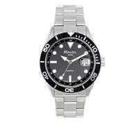 Ravel Plus - Men's 42mm Round 5ATM Calendar Watch Rotating Uni-Directional Bezel and Sapphire Coated Lens - Japanese Analogue Quartz - RPD-009MB - Stainless Steel/Black Bezel