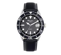 Ravel Plus - Men's 42mm Round 5ATM Calendar Watch Rotating Uni-Directional Bezel and Sapphire Coated Lens - Japanese Analogue Quartz - RPD-009M - Black/Black Bezel