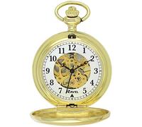 Ravel - Polished Mechanical Hand-Wind Skeleton Pocket Watch - Gold Tone