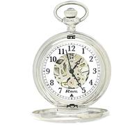 Ravel - Polished Mechanical Hand-Wind Skeleton Pocket Watch - Silver Tone
