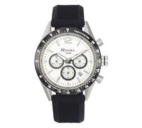 Ravel Pro - Round Stainless Steel Chronograph Watch with Date - 100m Water Resistant - Analogue Quartz - RPR-004M - Black Silicone Strap/Silver Dial
