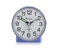 Ravel - Round Mid Sized Bedside Quartz Alarm Clock - RC039.6 - White/Metallic Blue
