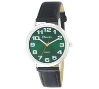 Ravel Unisex Easy Read Watch with Big Numbers - Black/Silver Tone/Sunray Green Dial