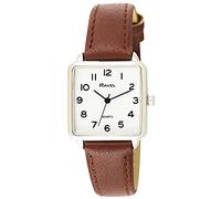 Ravel Women's Classic Square Everyday Watch with Clear Numbers - Tan/Silver Tone