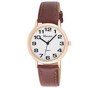 Ravel Women's Easy Read Watch with Big Numbers - Brown/Rose Gold Tone/White Dial