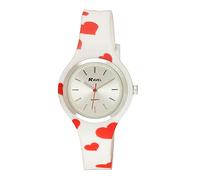 Ravel Women's Heart Quartz Watch with Patterned Silicone Strap - White/Red Hearts