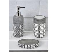 Ravello Geo Floral Grey & White 3 Piece Bathroom Accessory Set Showerdrape White One Size