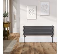 Ravello Linea Midnight Black Square Designer Radiator 315x1000mm Single Panel 1502 BTU - Horizontal Bars
