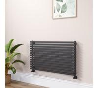 Ravello Linea Midnight Black Square Designer Radiator 585x1000mm Single Panel 2785 BTU - Horizontal Bars