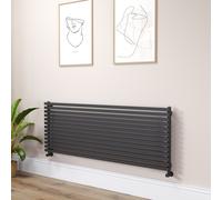 Ravello Linea Midnight Black Square Designer Radiator 585x1600mm Single Panel 4266 BTU - Horizontal Bars