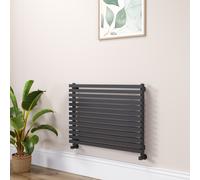 Ravello Linea Midnight Black Square Designer Radiator 585x800mm Single Panel 2276 BTU - Horizontal Bars