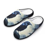 Raven And Moon Cotton Women's Slip-on Slippers Winter Warm House Shoes with Rubber Sole for Home Office Hotel
