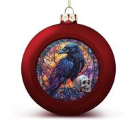 Raven And Skull Halloween Horror Christmas Ball Ornaments Shatterproof Hanging Xmas Balls for Christmas Tree Decoration Red Xmas Tree Balls for Holiday Wedding Party