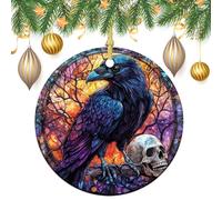 Raven And Skull Halloween Horror Christmas Tree Hanging Ornaments,2 Pieces, 7.2CM Round Double-Sided