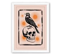 Raven and Skull Modern Framed Wall Art Print A2 (59.4×42cm) White, Wall Decor for Living Room, Bedroom, Office & Home, Ready to Hang, Art Gift