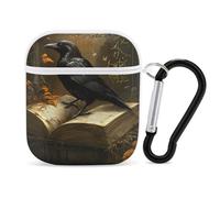 Raven And Vintage Book Compatible with Airpod 1/2 Case PC Scratch-Resistant Drop-Proof Protective Cover with Keychain White-style