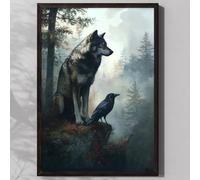 Raven And Wolf Wall Art Vintage Wildlife Prints Dark Academia Raven Wall Art Gothic Wolf Canvas Gothic Forest Posters Moody Crow Picture Wildlife Dark Animal Paintings Crow Artwork 16x24inch No Frame