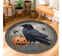 Raven Area Rug, Halloween Gothic Pumpkin Spider Web Halloween Black Low Pile Doormat Home Accents Rug Fade Resistant Bathroom Entryway Bedside Doorway Decor 3' X 3'