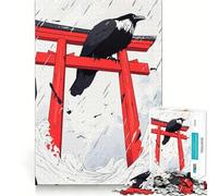 Raven at Torii Gate 1000 Piece Jigsaw Puzzles for Adults Teenagers Solid Logic Toy Quiet Fun Precision Cut Santa Wish Pick (38x52cm)