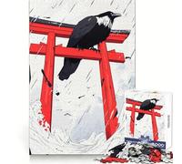 Raven at Torii Gate 1000 Piece Jigsaw Puzzles for Adults Teenagers Solid Logic Toy Quiet Fun Precision Cut Santa Wish Pick (38x52cm)