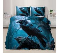 Raven Bedding Double Forest Crow Duvet Cover Gothic Moonlit Forest Comforter Cover Fantasy Nature Bedding Set with Zipper Closure for Bedroom