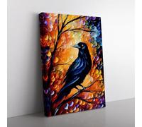 Raven Bird Painted Vol.2 Canvas Wall Art Print Ready to Hang, Framed Picture for Living Room Bedroom Home Office Décor, 76x50 cm (30x20 Inch)