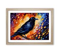 Raven Bird Painting Vol.3 Abstract Framed Print | A2 Oak Framed Wall Art | Ready to Hang | Abstract Animal Picture | Living Room Bedroom Lounge Office