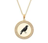 Raven Black Crow Shiny Diamond Necklace for Women Personalized Round Pendant Chain Jewel Gift