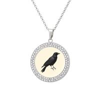 Raven Black Crow Shiny Diamond Necklace for Women Personalized Round Pendant Chain Jewel Gift