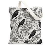 Raven Canvas Tote Bag for Women, Gothic Vintage Rose Thorns Fall Black Washable Reusable Market Tote Bag Ideas for Family F, Black, 13x15 Inch