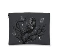 Raven Canvas with Zipper, Gothic Mystical Key Butterfly Halloween Black Portable with Zipper Small Skincare Bag for Travel, Vanity, Bathroom, Purse Storage and Daily Use, Black, 7x9 Inch, Gothic