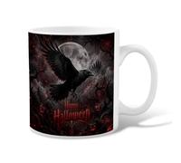 Raven Ceramic Coffee Mug, Gothic Spooky Moon Clouds Halloween Black Novelty Tea Cup with Handle Ideal for Friendship Family Colleague Staff Sweetheart Teachers 11 Oz