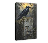 Raven Cottagecore Print Dark Academia Art Cottagecore Decor Antique Bird Illustration Woodland Raven Poster Rustic Vintage Wall Art-1