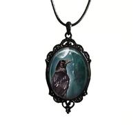 Raven Cross Glass Pendant Necklace for Women Men Vintage Gothic Cross Crow Necklace Retro Dark Raven Embossed Pendant Necklace Gothic Crow Cross Glass Pendant Necklace Vintage Gothic Rope Chain Crow