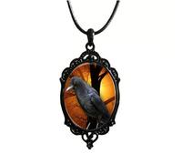 Raven Cross Glass Pendant Necklace for Women Men Vintage Gothic Cross Crow Necklace Retro Dark Raven Embossed Pendant Necklace Gothic Crow Cross Glass Pendant Necklace Vintage Gothic Rope Chain Crow