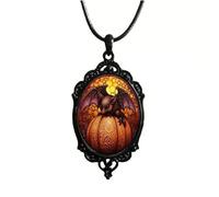 Raven Cross Glass Pendant Necklace for Women Men Vintage Gothic Cross Crow Necklace Retro Dark Raven Embossed Pendant Necklace Gothic Crow Cross Glass Pendant Necklace Vintage Gothic Rope Chain Crow