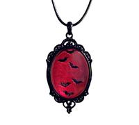 Raven Cross Glass Pendant Necklace Gothic Vintage Dark Crow Flying Vampire Bat Mystic Witch Cameo Oval Black Leather Rope Choker Necklace for Men Women Goth Halloween Cosplay Party Jewelry Gifts